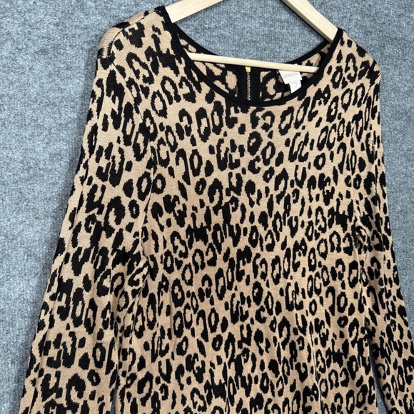 Chico's Size 2 US Large Top Blouse Tan Black Leopard Animal Print Long Sleeves - Picture 4 of 8
